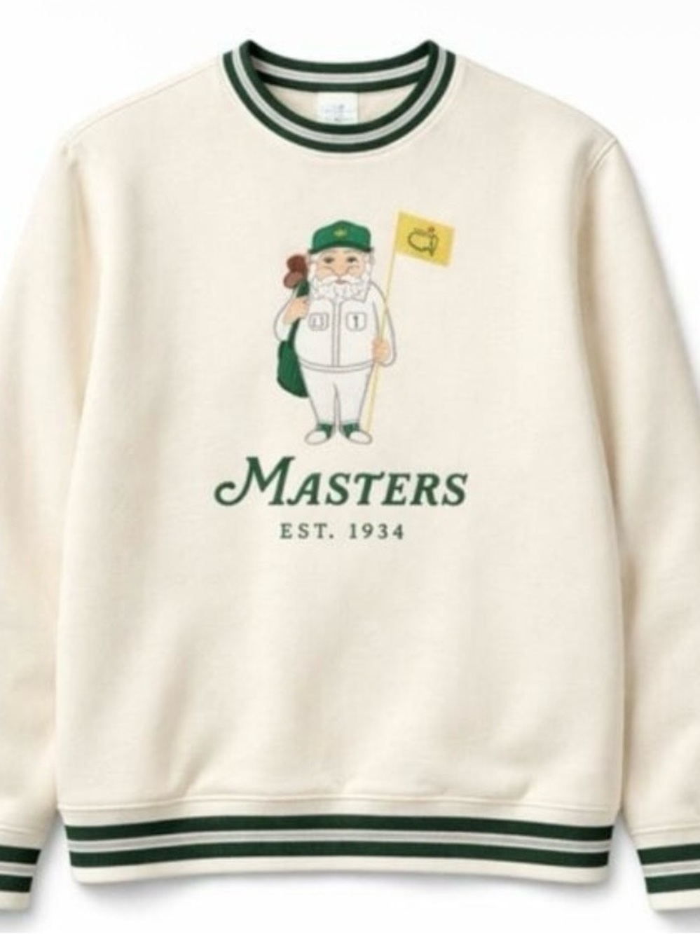Masters Cream Crewneck Sweatshirt with Green Accents and Mascot Graphic